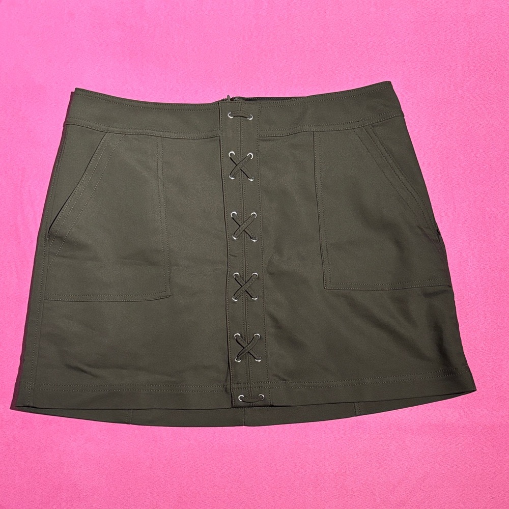 Express Dark Green Lace-Up Mini Skirt